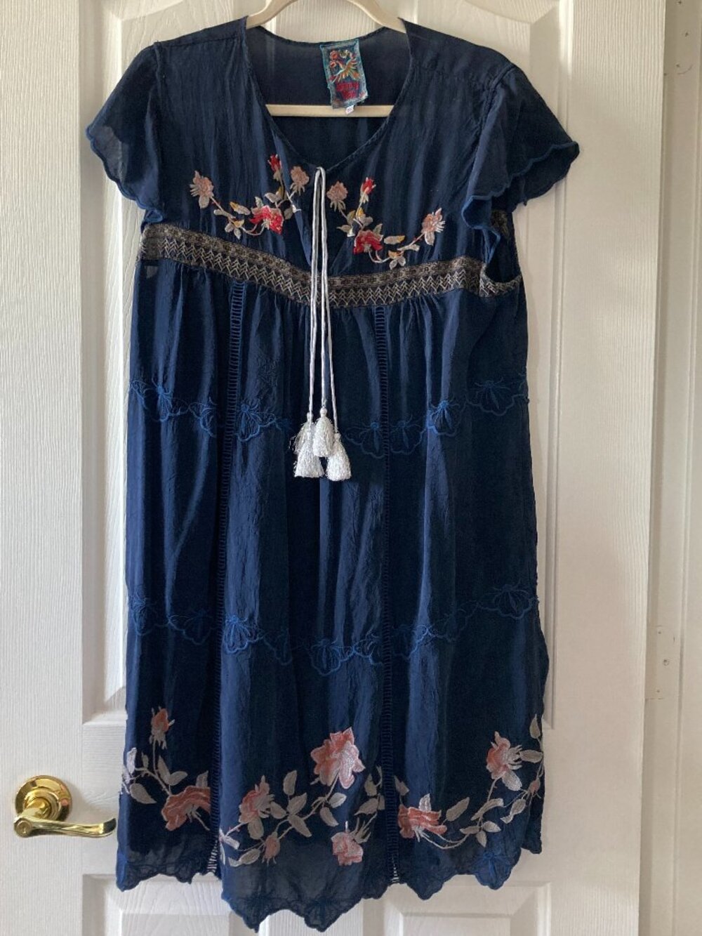 JOHNNY WAS Blue Edda Embroidered Dress Size L